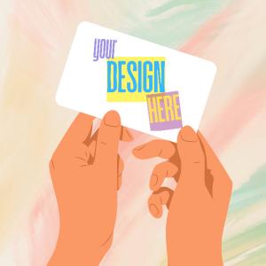 two hands holding library card displaying text your design here